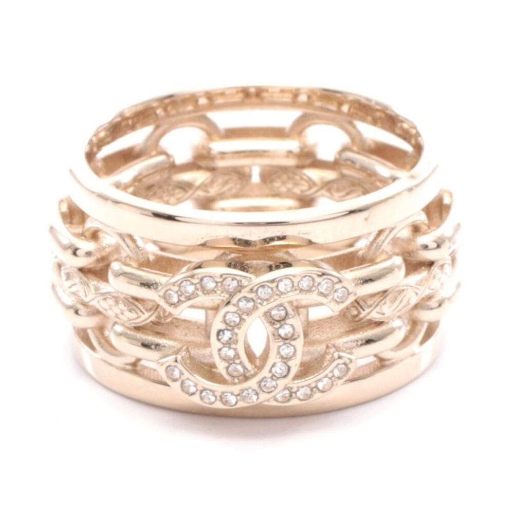 Chanel Coco Mark Ring Gold Plated Rhinestone
